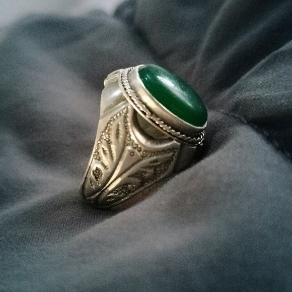 Men's Green Onyx and Sterling silver ring Size 9 - Picture 6 of 10